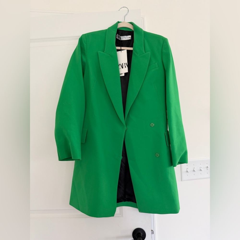 Zara Women's Vibrant Green Suit Long Jacket